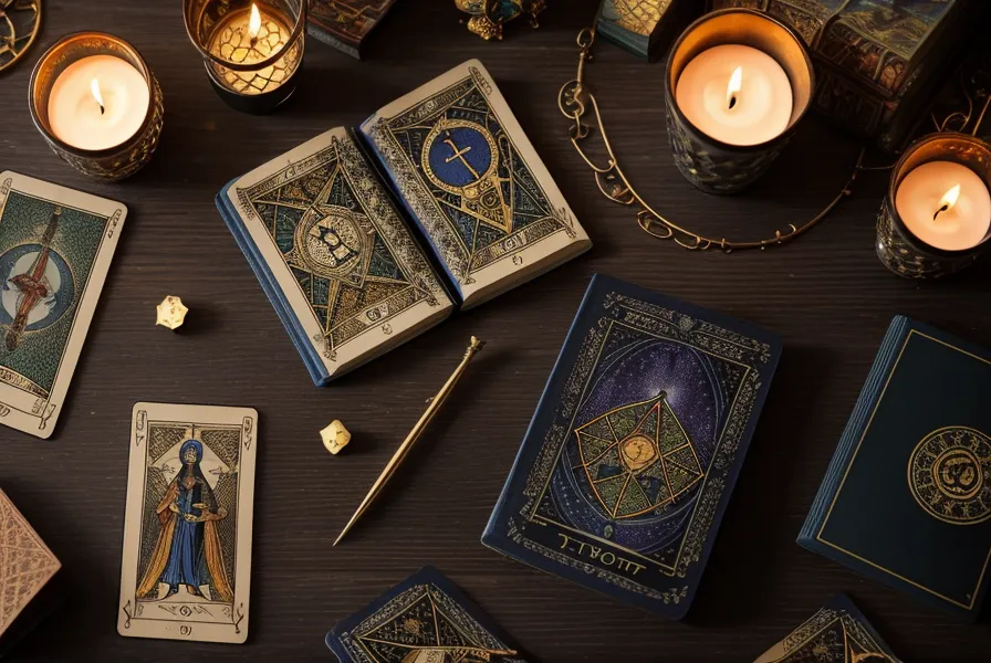 Numérologie pour débutant : carnet de chemin de vie et jeu de tarot de Marseille sur une table de librairie bordelaise