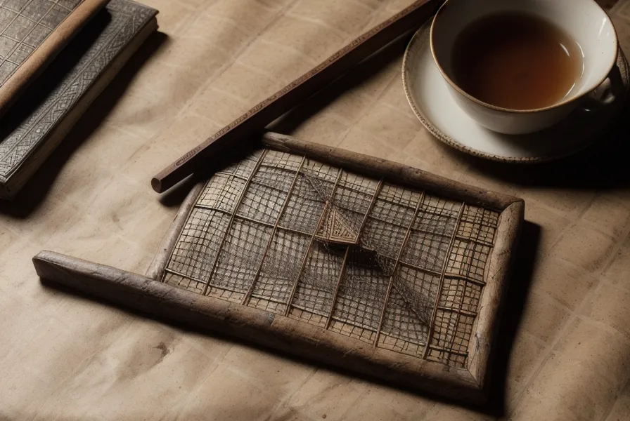 Grille de Pythagore dessinée à la main sur un papier parcheminé entouré de vieux livres.