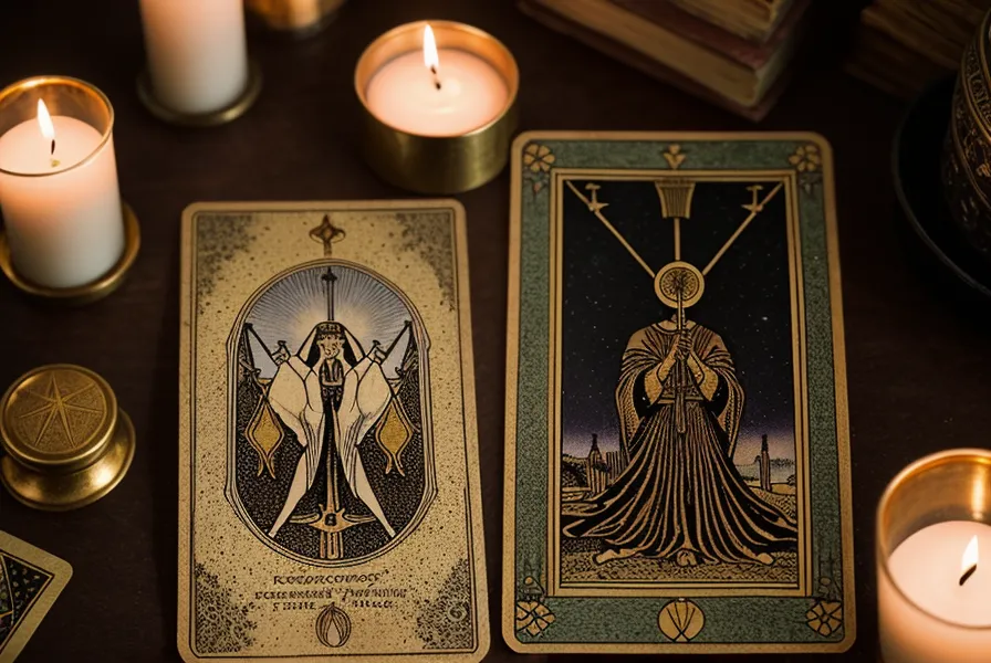 Une lame de tarot de Marseille posée près d'un livre ouvert, pour une séance de bibliomancie amateur