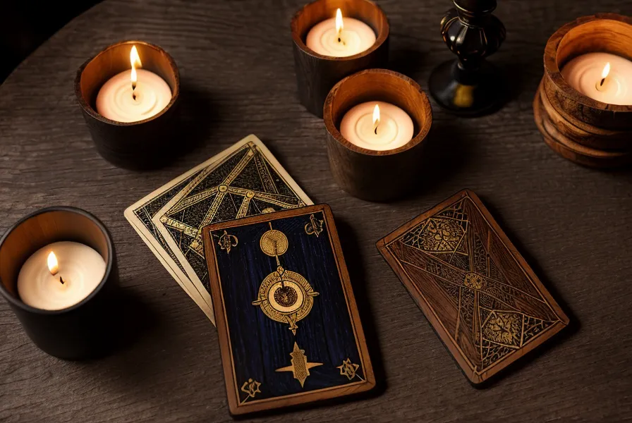 Une main tenant la carte du 3 d'Épée du tarot de Marseille au-dessus d'un livre ancien