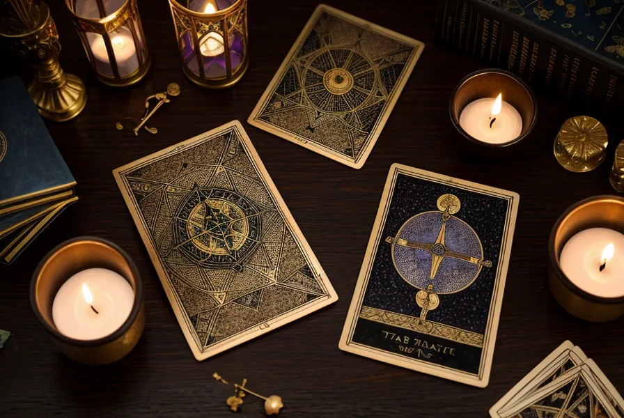 Carte du Dix d'Épée du tarot de Marseille posée près d'un carnet de notes et de lunettes