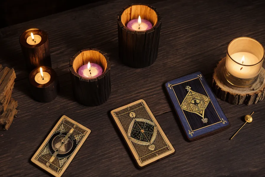Quatre premières cartes d'un tirage en croix tarot de Marseille en cours d'interprétation