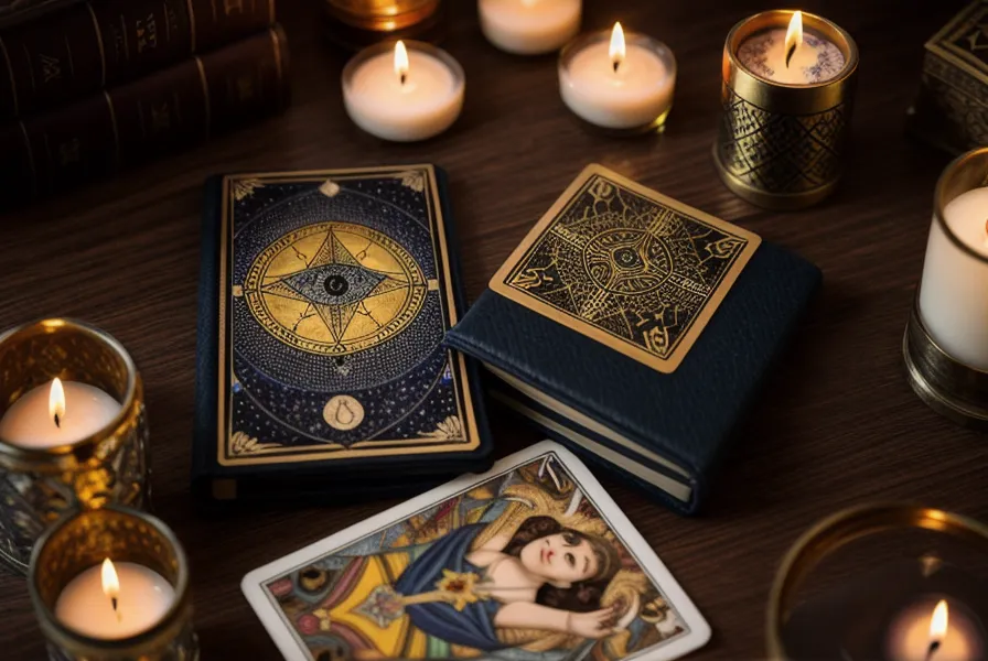 Lames de l'Amoureux et du Diable du tarot de Marseille posées sur un bureau, utilisées pour nuancer une compatibilité amoureuse.